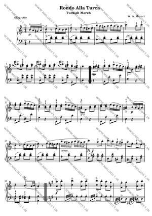 نت Turkish March از Mozart برای پیانو